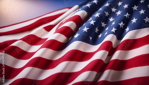 Fototapeta stars and stripes USA flag blowing in the wind.