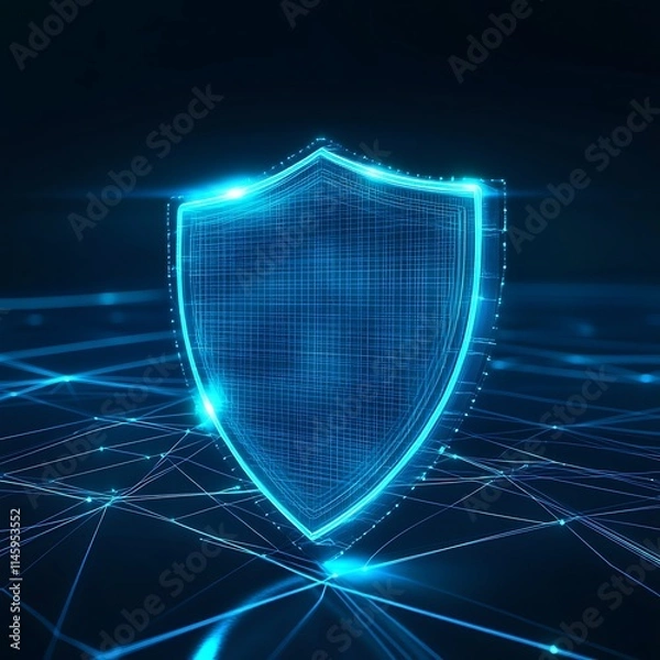 Fototapeta Digital Shield Graphic in a Futuristic Network Background Representing Security and Protection Concepts