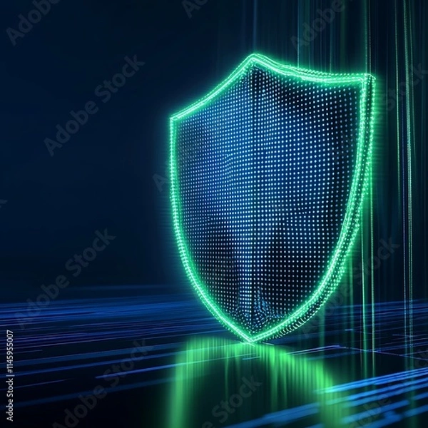 Fototapeta Digital Shield Icon with Neon Glow and Futuristic Patterns Representing Cybersecurity and Protection