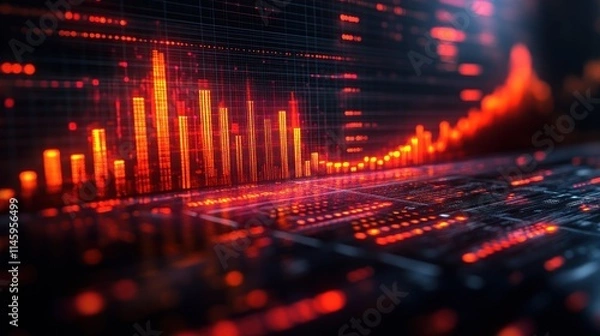 Fototapeta Abstract Digital Data Visualization: Rising Trend in Red and Orange