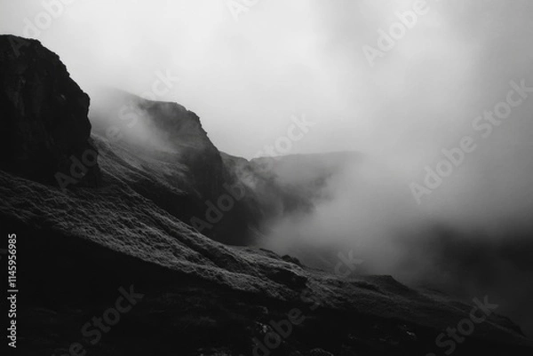 Fototapeta A serene black and white photo of a mountain, perfect for use in outdoor or nature-themed designs