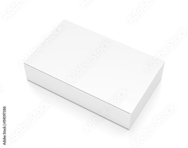 Fototapeta White wide flat horizontal rectangle blank box from top side angle.