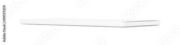 Fototapeta White wide thin flat horizontal rectangle blank box from side angle.