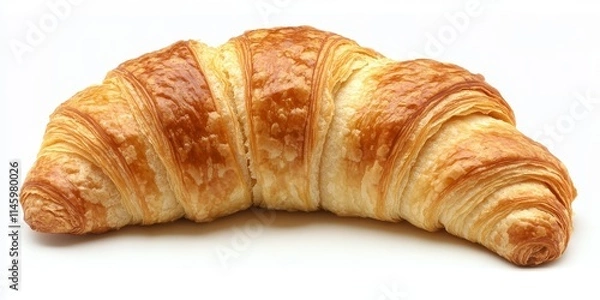 Obraz Large croissant displayed in isolation against a white background, highlighting the flaky layers and delicious texture of this beloved pastry. A big croissant perfect for any culinary setting.
