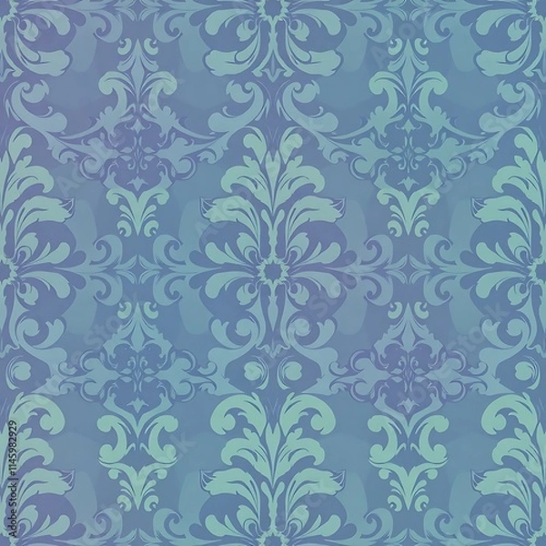 Fototapeta Serene Damask Pattern: A calming, pastel blue damask pattern, perfect for adding a touch of elegance and sophistication to any design project.