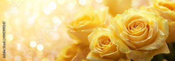 Fototapeta yellow roses flower soft romance background with beautiful glitter and copy space for header