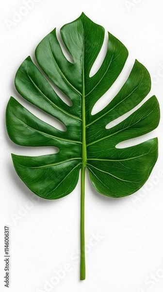 Fototapeta A photostock of neatly arranged tropical monstera leaves with detailed veins, isolated on a clean white background, vibrant and refreshing, High Quality