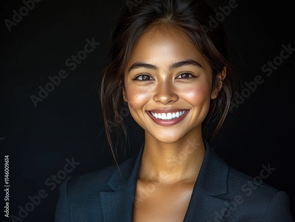 Obraz A woman in a suit is smiling for the camera