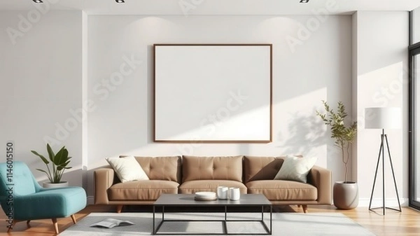 Obraz A modern living room with a stylish wall art mockup in a sleek frame, design, decor, stylish