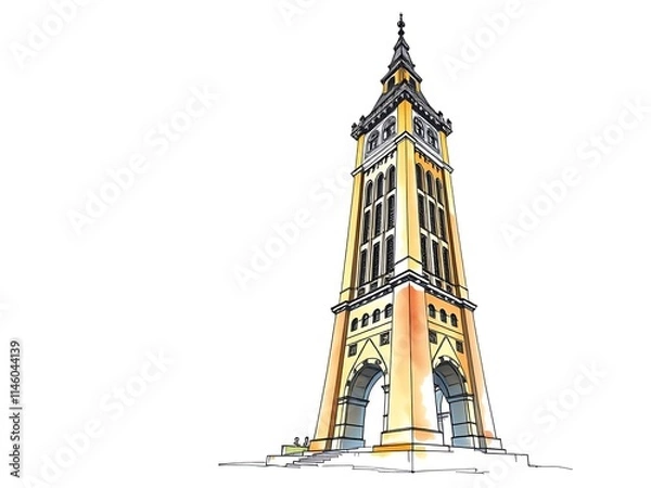 Fototapeta Elegant Clock Tower Illustration: Detailed Perspective Drawing. AI Generated