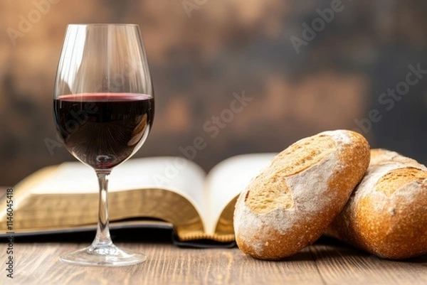 Fototapeta Holy communion elements (bread and wine).