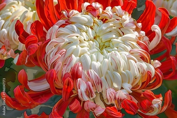 Fototapeta Closeup of a Red and White Chrysanthemum