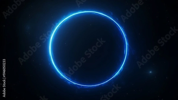 Fototapeta Gleaming vividly blue ring digital art futuristic style on dark backdrop. AI Generated