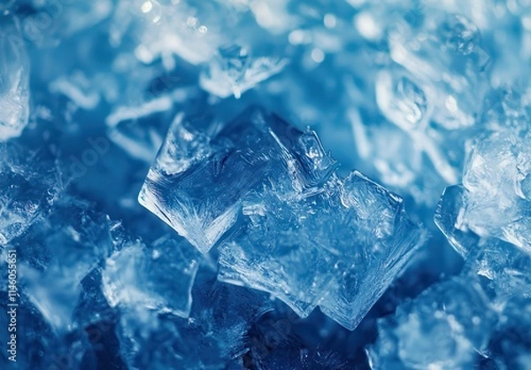 Fototapeta Close-Up View of Ice Crystals with Vibrant Blue Background, Capturing the Intricate Details and Natural Beauty of Frozen Water in a Unique Perspective
