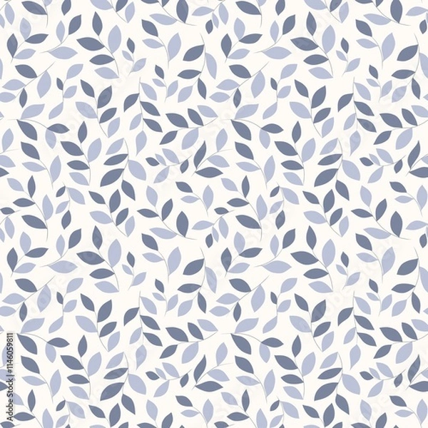 Fototapeta Seamless pattern showcases an arrangement of soft blue leaves on a white background, ideal for textiles, wallpapers, and decorative items.  Leaves Pattern