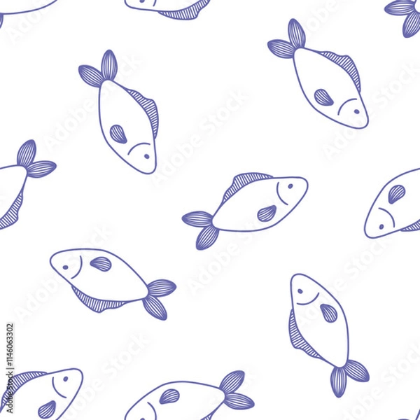 Obraz Seamless pattern with purple outline fish