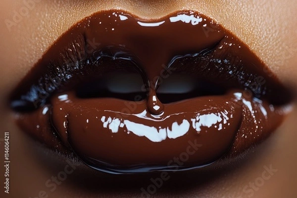 Obraz Close-Up of Liquid Chocolate Dripping Elegantly from Lips