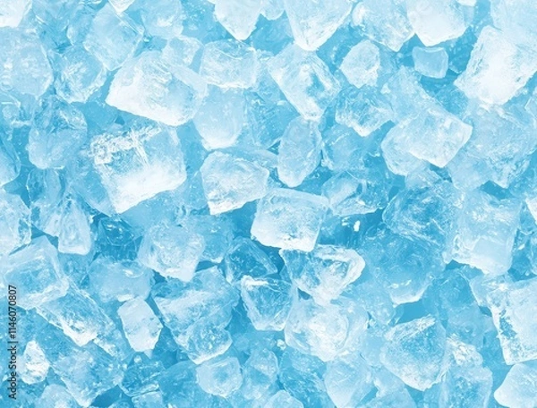 Fototapeta Fresh Ice Cubes Background for Refreshing Drinks, Culinary Use, and Cool Beverages in Bright Blue Color with Sparkling Clear Texture Ideal for Summertime Enjoyment