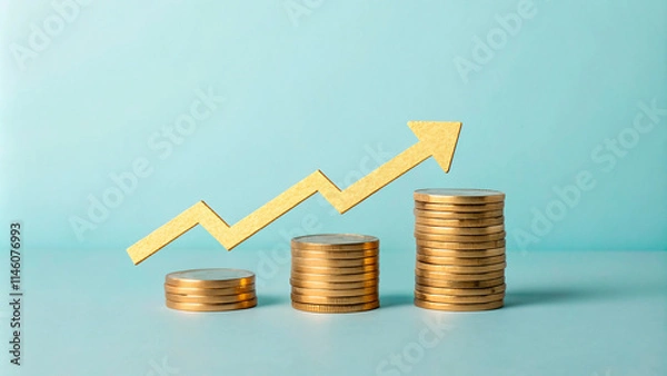 Fototapeta Coins and graph showing financial growth and investment trends5