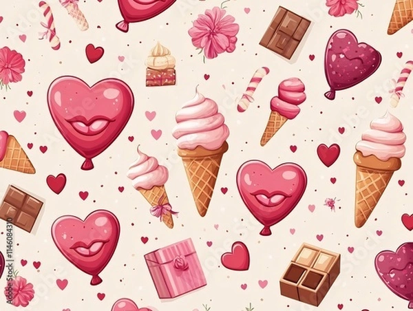 Fototapeta Vibrant Valentine s Day Themed Pattern with Romantic Motifs