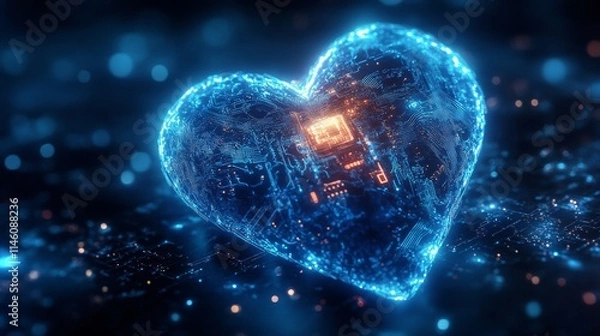 Fototapeta Glowing circuitry heart showcasing intricate technology in a vibrant digital landscape