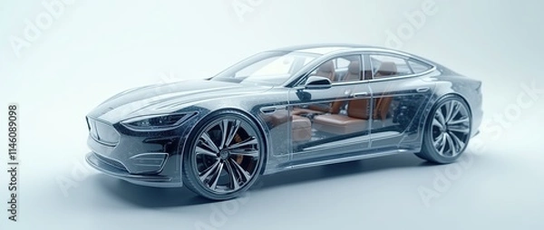 Fototapeta 3D of a modern car with semi transparent features, showing a view of its internal
