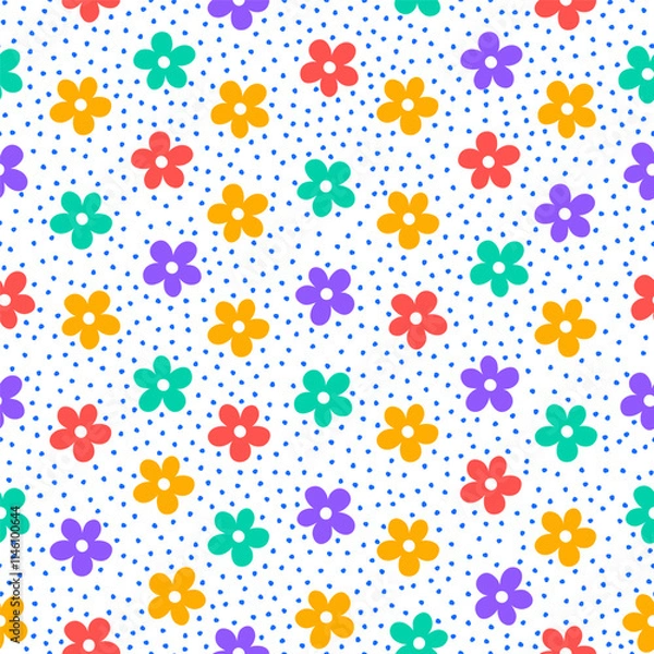 Obraz Seamless pattern with colorful flowers and dots