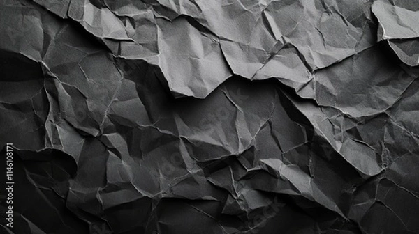 Fototapeta Dark Crumpled Texture Abstract Black Background of Textured Creased Paper, Full Frame