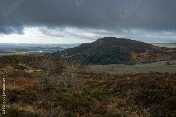 Obraz A bleak atmospheric rural winter landscape with a dark dramatic moody sky in the Peak District, England, UK.