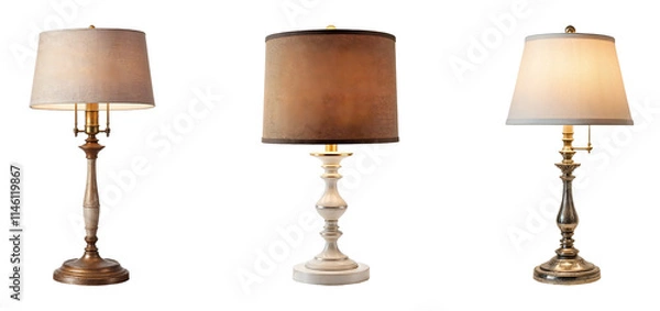 Fototapeta Set of various Vintage Table Lamps isolated on transparent background.
