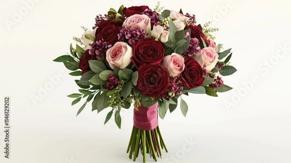 Fototapeta A beautiful bouquet of red and pink roses with greenery, perfect for gifting or decoration.