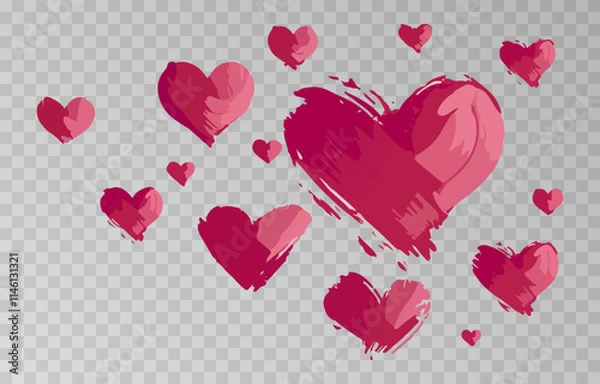 Fototapeta Vector red hearts png. Border of hearts on isolated transparent background. Valentine's day background with hearts.