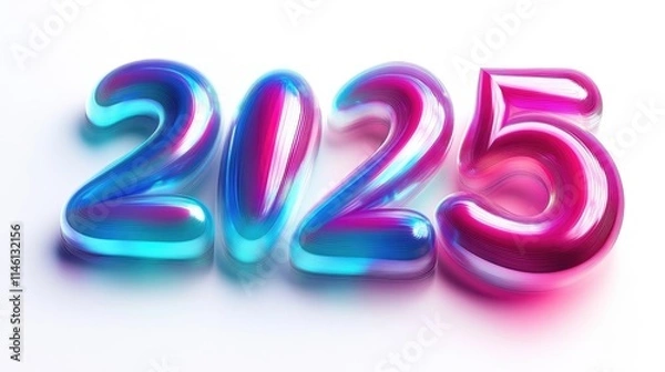 Fototapeta A vibrant, glossy representation of the year 2025, showcasing modern design and color.