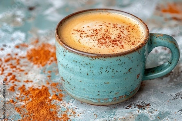 Fototapeta Frothy cappuccino with foam art