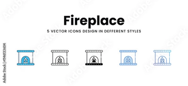 Fototapeta Fireplace icons in different style vector stock illustration
