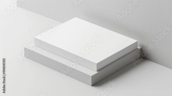 Fototapeta A minimalist composition featuring stacked white rectangular blocks against a gray background.