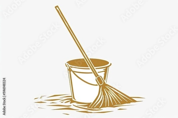 Fototapeta A simple illustration of a mop and bucket, symbolizing cleaning and maintenance tasks.