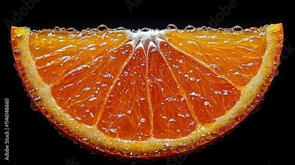 Fototapeta Juicy orange slice with vibrant pulp texture on a black background