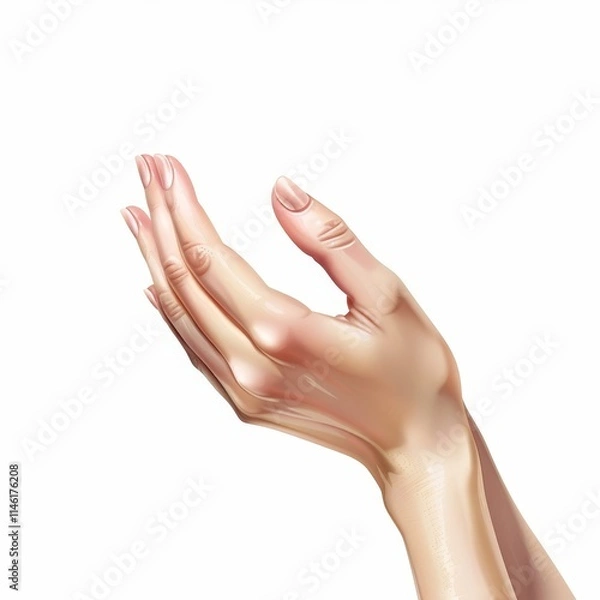 Fototapeta Closeup of a woman's hands with open palms facing upward, isolated on white background.
