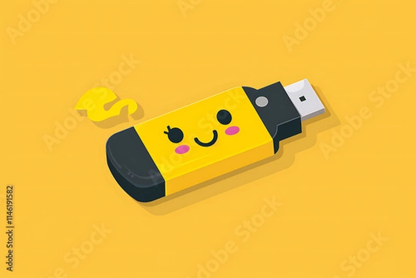 Obraz Cheerful Cartoon Flash Drive with a Smiling Face, Perfect for Digital and Technology Illustrations