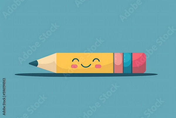 Fototapeta Smiling sharpener with shavings around flat illustration 