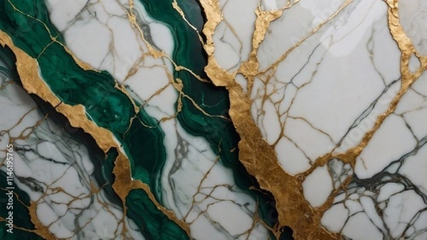 Fototapeta A stunning marble backdrop with intricate veins of gold and emerald, evoking a sense of luxury and opulence.