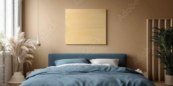 Fototapeta Modern minimalist bedroom interior with neutral tones and Scandinavian-inspired design