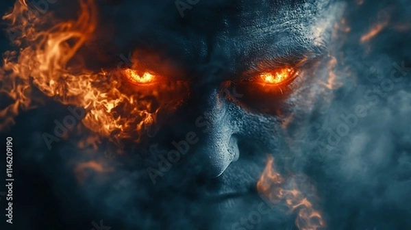 Obraz Fiery demonic face engulfed in smoke and flames