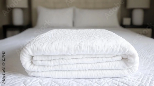 Fototapeta Folded White Blanket on Bed