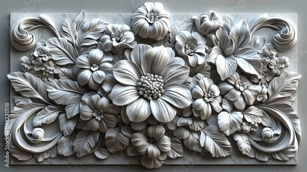 Fototapeta Intricate 3D floral bas-relief carving.