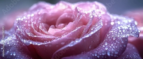 Obraz Close-up of a pink rose covered in water droplets.
