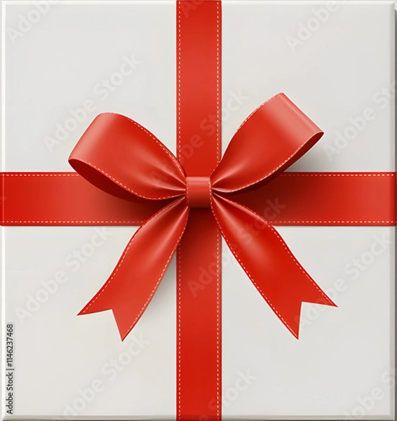 Fototapeta Red bow on gift box on white background