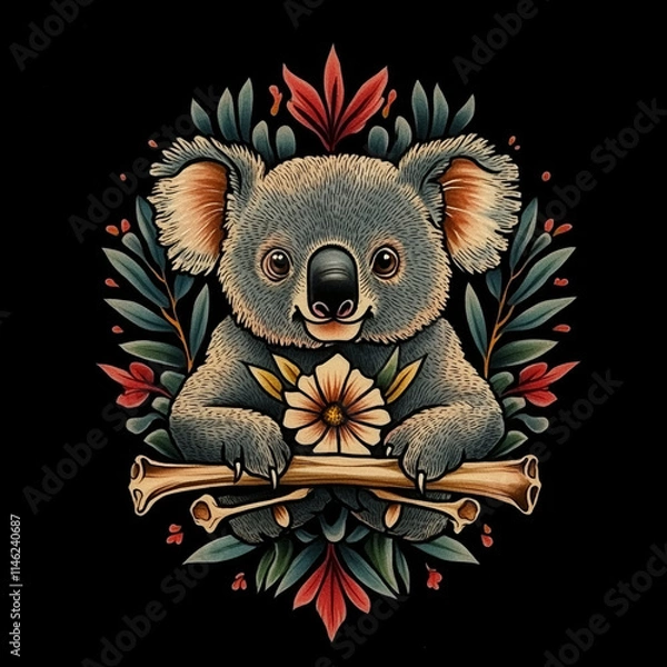 Obraz Koala tattoo flash illustration