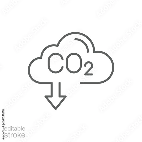 Obraz Carbon absorbing icon. Simple outline style. CO2 emissions, carbon dioxide reduction, low, reduce, neutral, environment concept. Thin line symbol. Vector illustration isolated. Editable stroke.